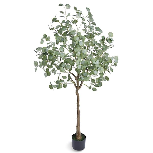 VEVOR 6 ft. Artificial Eucalyptus Tree Tall Faux Plant Secure PE Material and Anti-Tip Tilt Protection Low-Maintenance Plant
