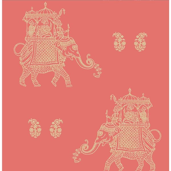 A-Street Prints Ophelia Coral Elephant Coral Wallpaper Sample