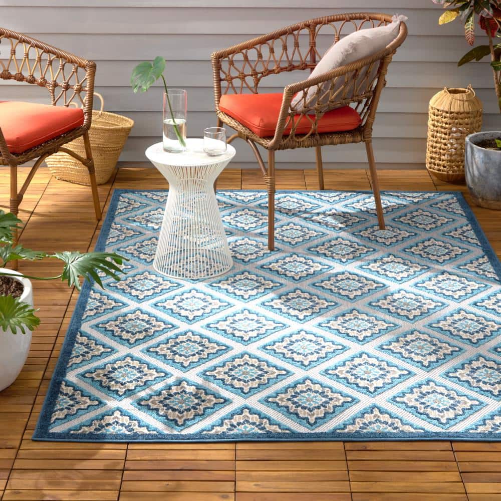 Brooks Blue Multi Geometric Indoor Outdoor Rug 5' x 7'