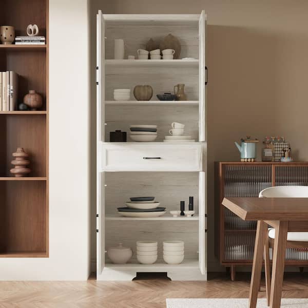 Light Grain Wood 78.7 in. Tall Accent Storage Cabinet, Bookcase with 5-Shelf and 1 Drawer, Office Storage, Sideboard