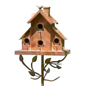 16 in. Tall Copper Condo Birdhouse Stake With Short Chimney Newtown