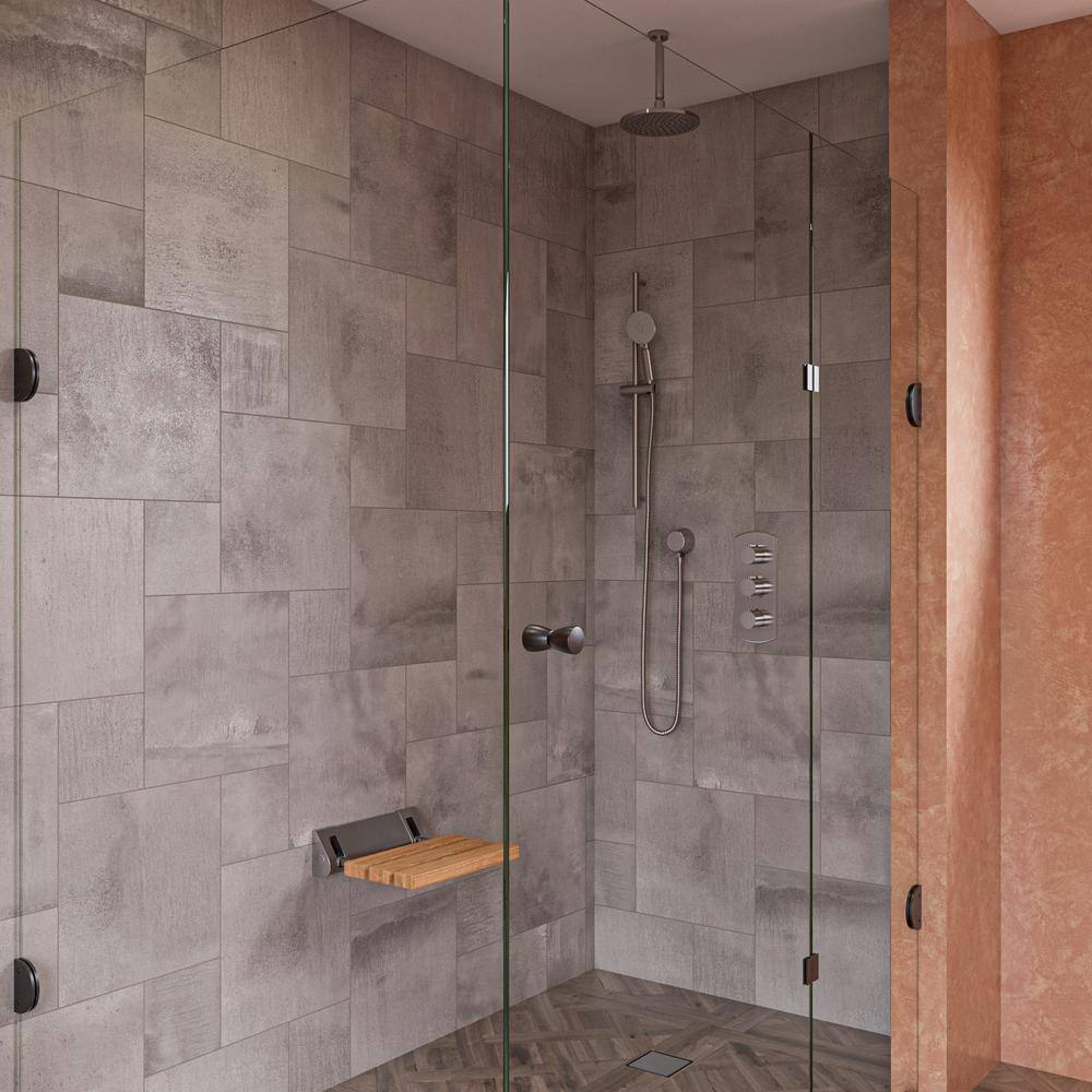 Compact Natural Teak Folding Shower Seat with Nickel Finish