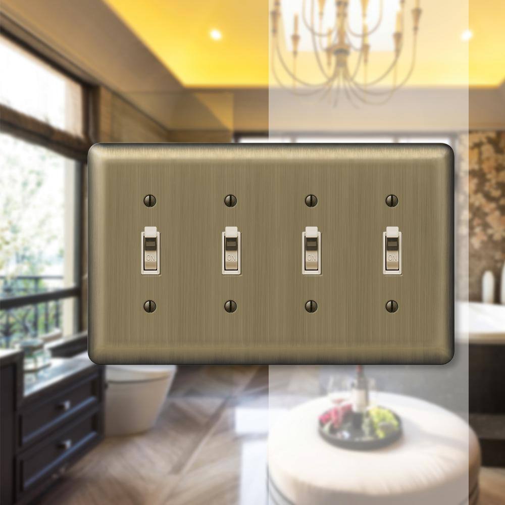 Brushed Brass Quad Toggle Steel Wallplate