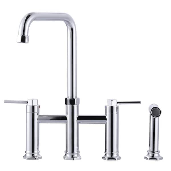 8 in. Double Handle Bridge Kitchen Faucet with Pull-Out Sprayer in Polished Chrome