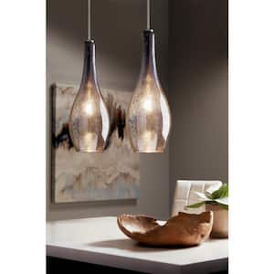 Everly 29.5 in. 1-Light Brushed Nickel Transitional Shaded Kitchen Teardrop Pendant Hanging Light with Mercury Glass