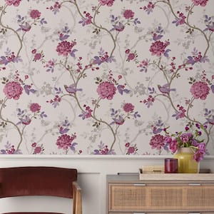 Traditional Bird Purple Non-Pasted Wallpaper Roll (covers approx. 52 sq. ft.)