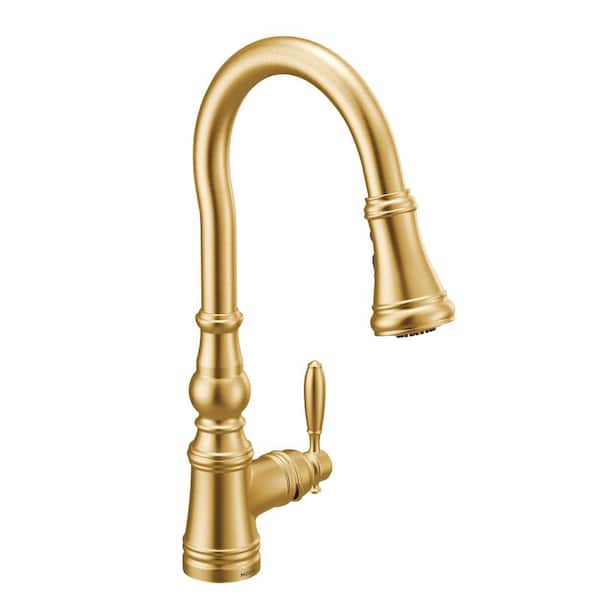 Weymouth Brushed Gold 16.73 in. H Pull Down Sprayer Kitchen Faucet with 360 Degree Spout Swivel and Power Boost
