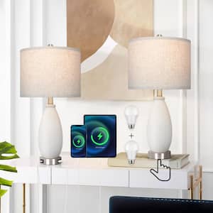23.5 in. White Ceramics Bedside Table Lamp Set with Bulbs, Touch Control, USB Ports and Type-c Ports (Set of 2)