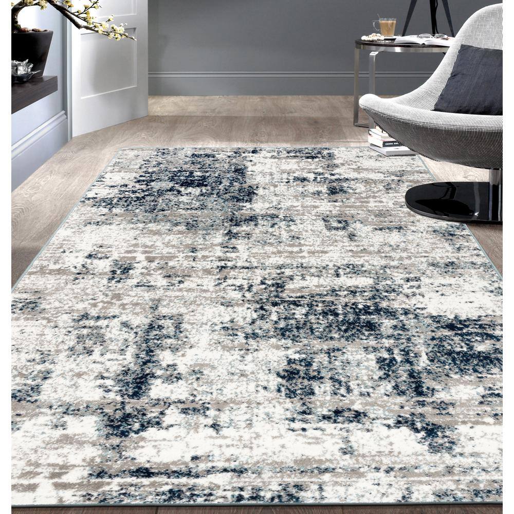 Blue and Gray Abstract Rectangular Area Rug