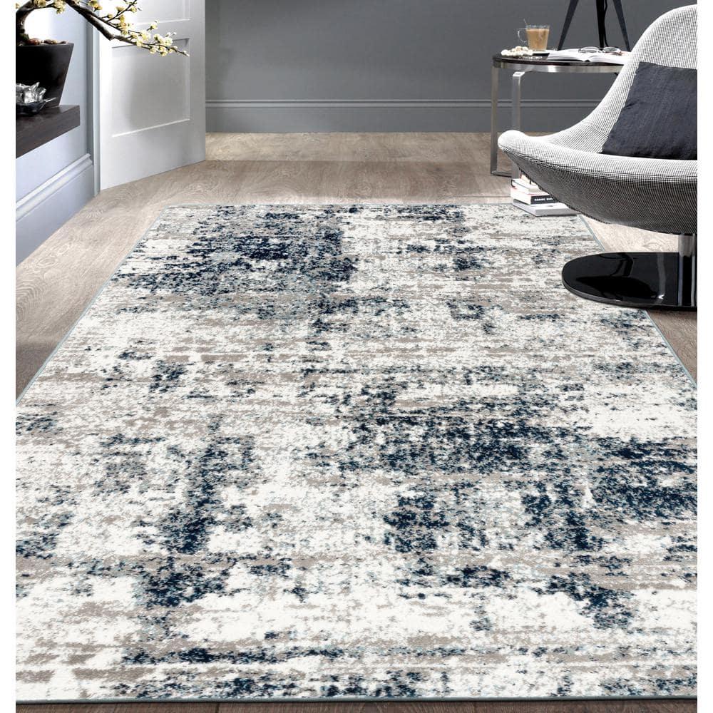 Abstract Bohemian Blue 5' x 7' Easy-Care Synthetic Area Rug