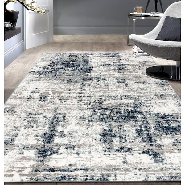 World Rug Gallery Distressed Modern Abstract Area Rug - Blue 5' x 7