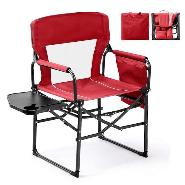 Red Metal Folding Beach Chair (Set of 1)