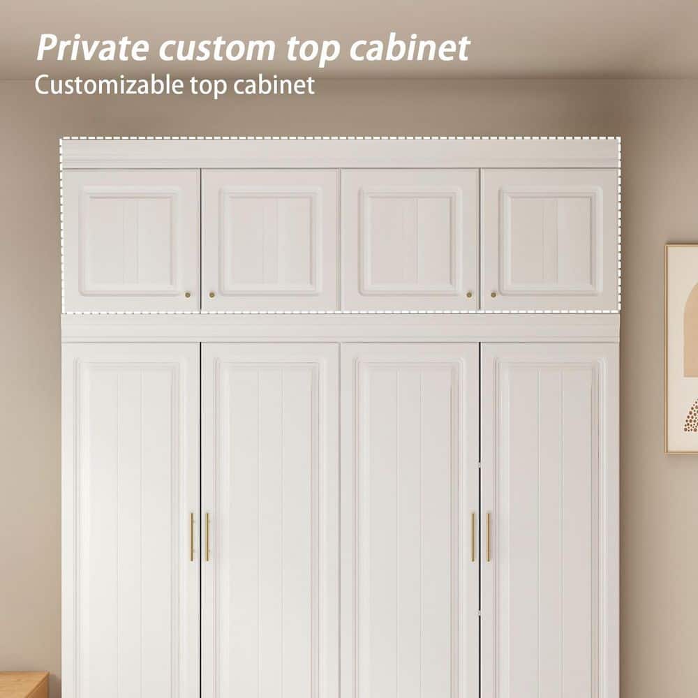 White 8-Door Big Wardrobe Armoires with Hanging Rod, 4-Drawers, Storage Shelves 93.9 in. H x 63 in. W x 20.6 in. D - thumbnail 9
