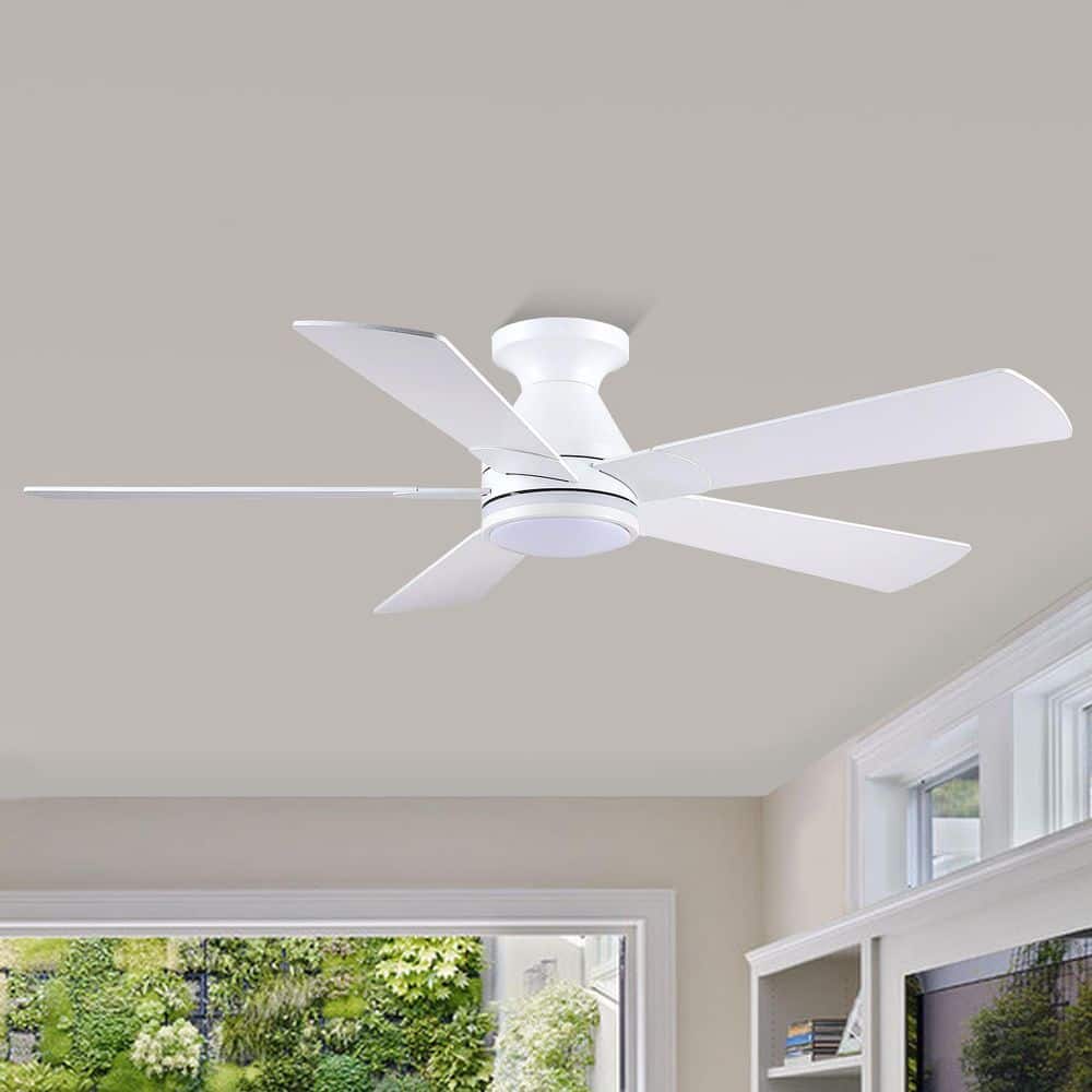 52 in. Indoor White Modern Flush Mount Ceiling Fan with Dimmable LED Lights and Remote, Quiet Reversible DC Motor price history on PriceWatchPro