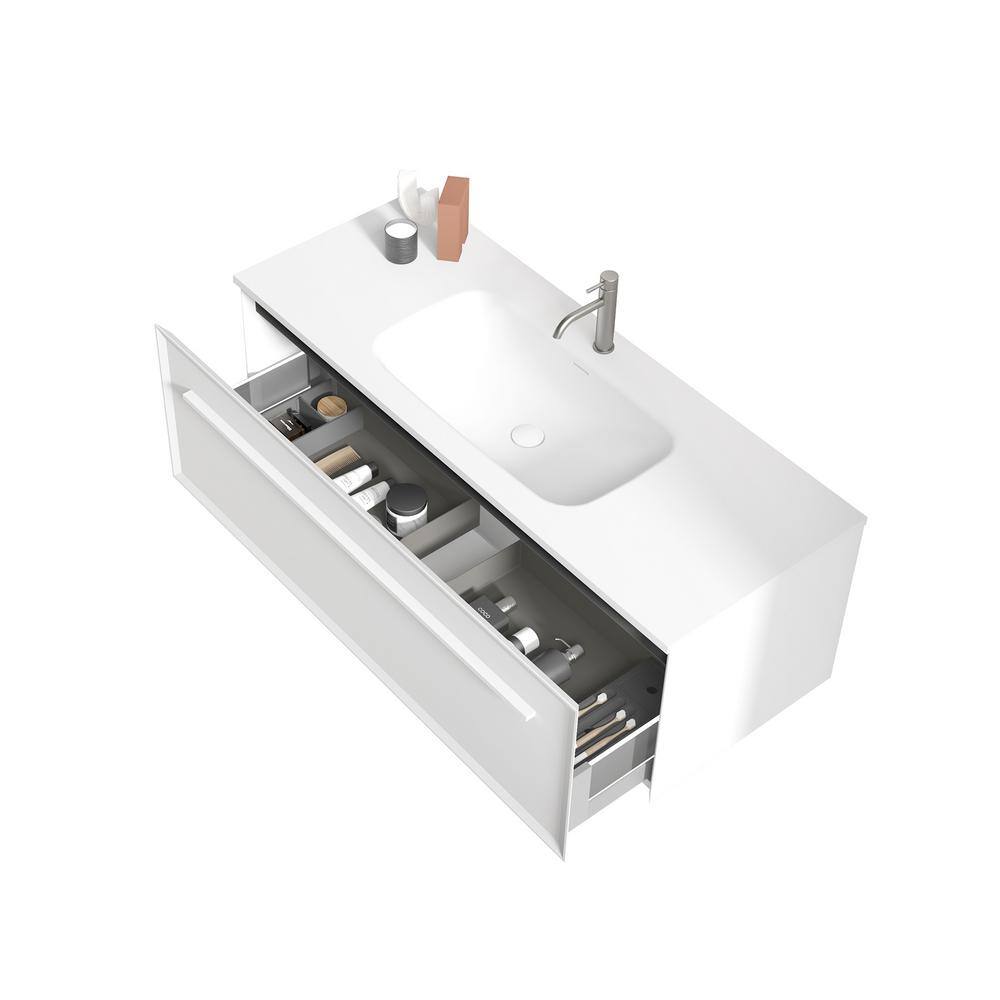 48 in. White Plywood Wall-Mounted Single Sink Vanity with Solid Surface Top