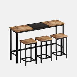 4-Piece Rectangle Natural Black MDF Top Table Set Seats 3