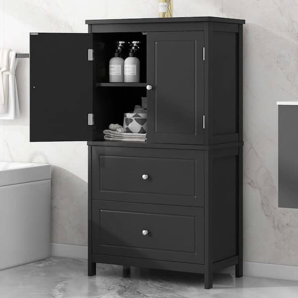 Black 43.3 in. H Accent Cabinet, Bathroom Storage Cabinet with 2-Doors and Drawers, Adjustable Shelf