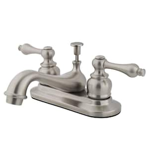 Restoration 4 in. Centerset 2-Handle Bathroom Faucet with Plastic Pop-Up in Brushed Nickel