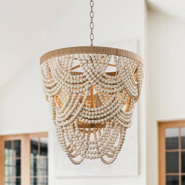 Parrot Uncle Hatfield 4-Light Bohemia Style Natural Wood Beaded