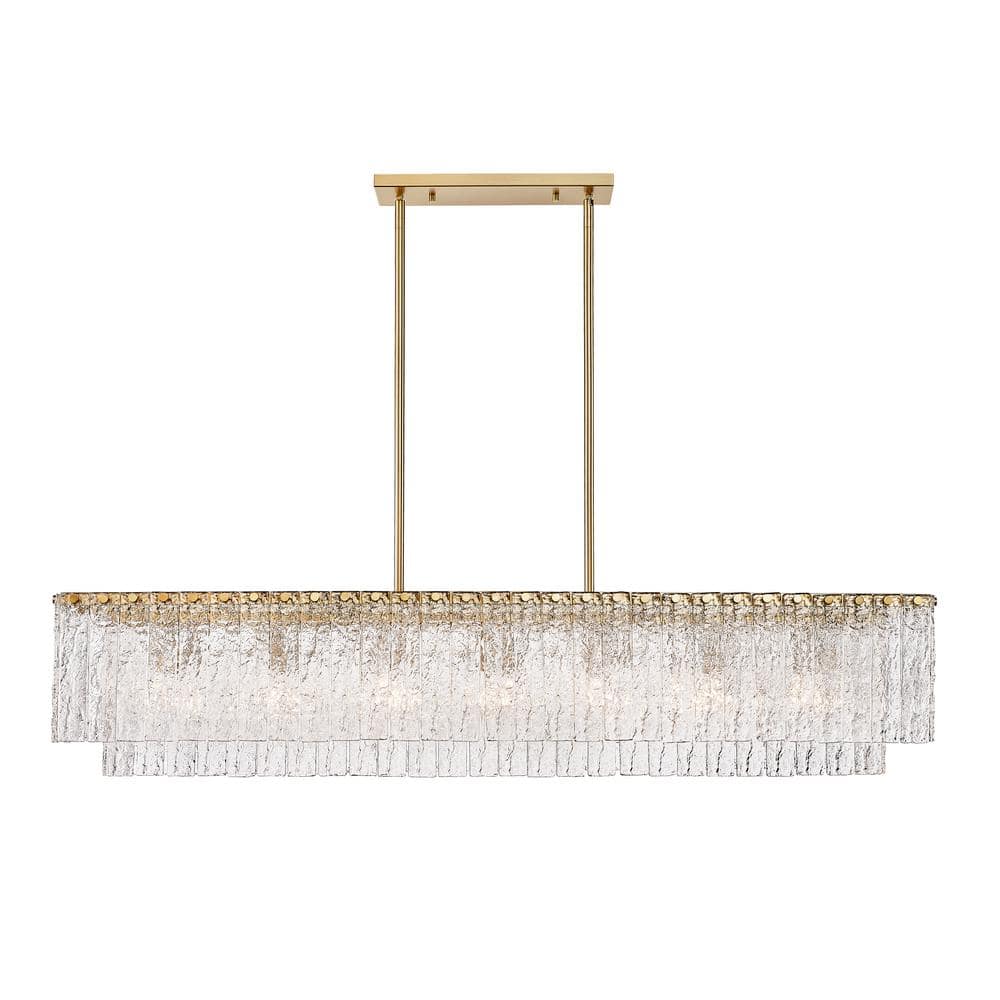 Glacier Modern Gold 7-Light Linear Chandelier with Textured Glass