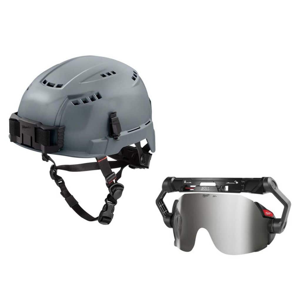 BOLT Gray Type 2 Class C Vented Safety Helmet W/ BOLT Mirrored Dual Coat Lens Eye Visor price history on PriceWatchPro
