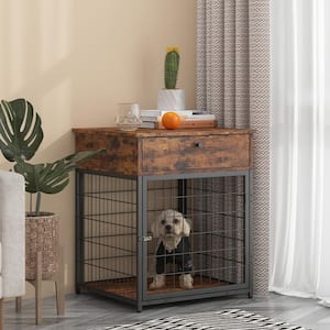 1-Drawer Rustic Brown Nightstand(26.97 in X 19.69 in X 22.83 in) Small Wooden Dog Kennel Dog Crate End Table Side Table