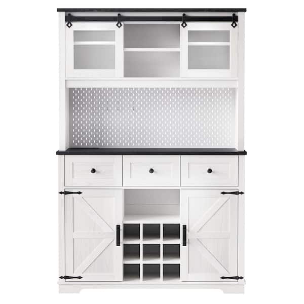 COWLOWN 47.3 in. W x 14.3 in. D x 71 in. H White Linen Cabinet with Sliding Door, Power Outlet, Pegboard, Wine Rack, Drawers