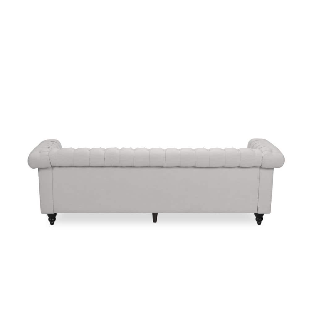 Elegant Gray Faux Leather Tufted Chesterfield Sofa with Nailhead Accents