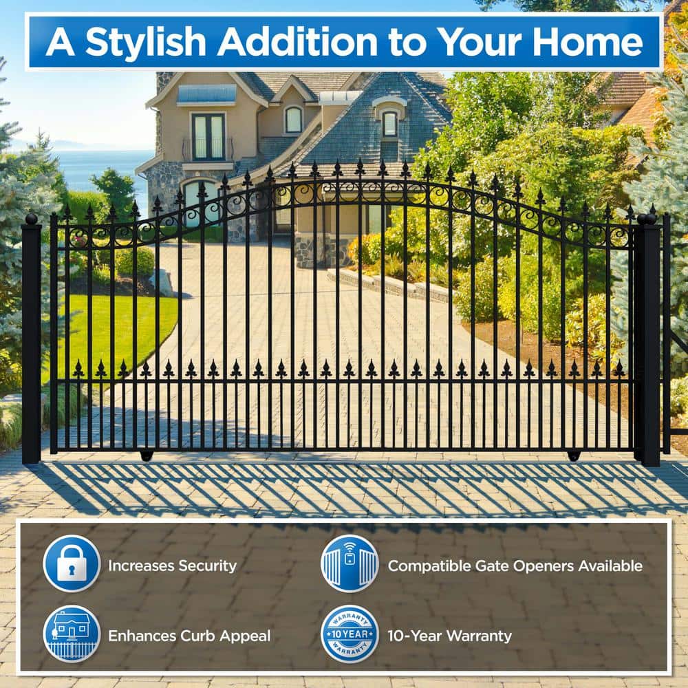 Prague Style Black Steel 14' Sliding Driveway Gate
