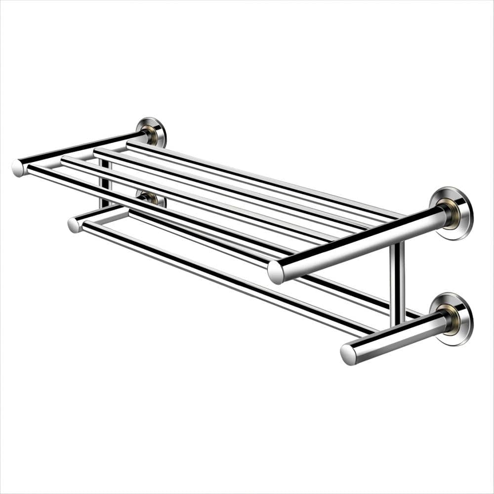 24 in. Silver Wall mounted Towel Rack with 2 Storage Tier
