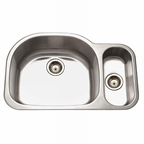 HOUZER Houzer Medallion Designer 32 in. Stainless Steel Undermount 80/20 Double Small Right Bowl Kitchen Sink with Strainer