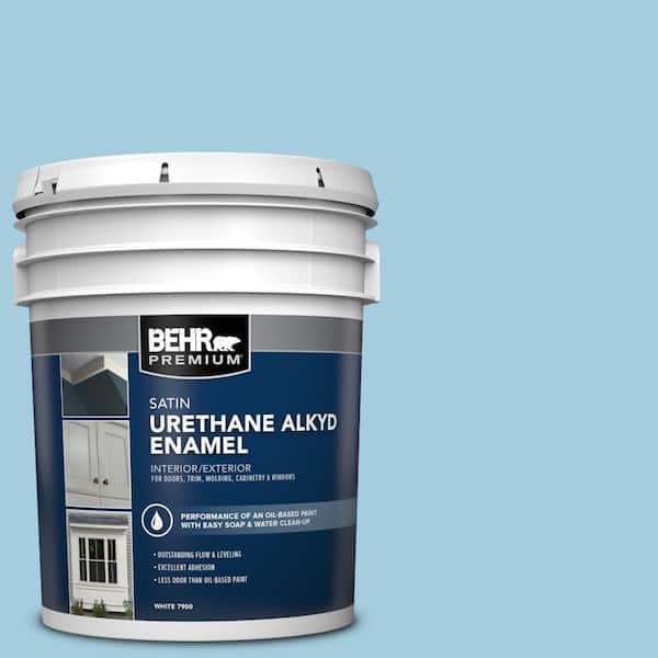 BEHR PREMIUM 5 gal. #M490-2 Carefree Sky Urethane Alkyd Satin Enamel Interior/Exterior Paint