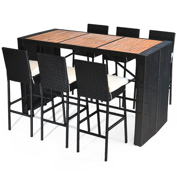 Costway Black 7-Piece Wicker Outdoor Dining Set with Beige Cushions