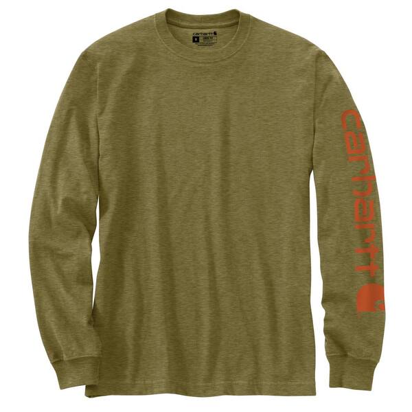 Carhartt Men's Large True Olive Heather Cotton/Polyester Loose Fit Heavyweight Long-Sleeve Graphic T-Shirt