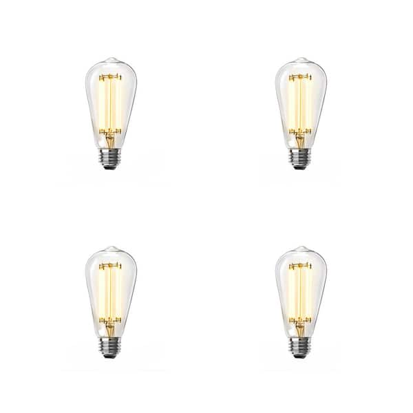 Feit Electric 100-Watt Equivalent ST19 Dimmable Straight Filament Clear Glass E26 Vintage Edison LED Light Bulb, Soft White (4-Pack)
