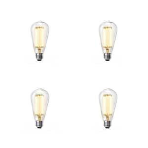 100-Watt Equivalent ST19 Dimmable Straight Filament Clear Glass E26 Vintage Edison LED Light Bulb, Soft White (4-Pack)