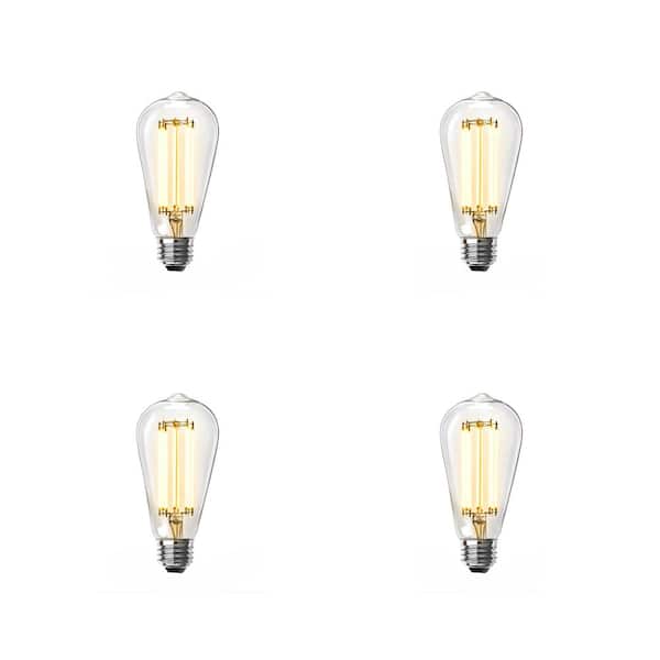 Feit Electric 100-Watt Equivalent ST19 Dimmable Straight Filament Clear Glass E26 Vintage Edison LED Light Bulb, Soft White (4-Pack)