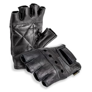 Top Grain Leather Half Finger Gloves, Padded Palm, Hook and Loop Closure