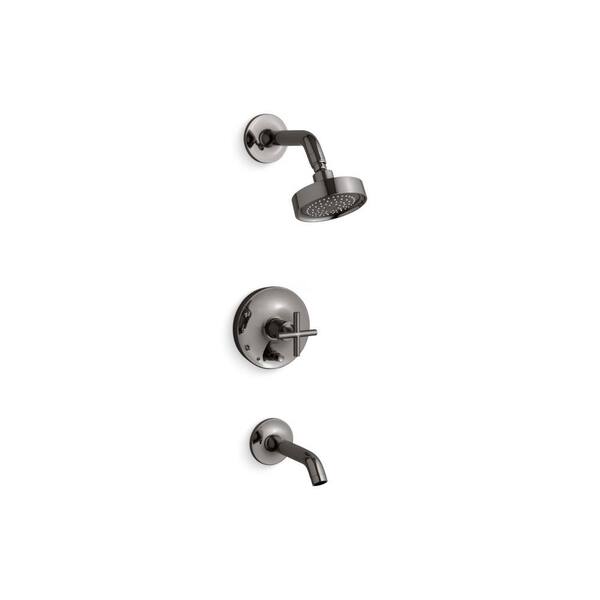 KOHLER Purist Rite-Temp Valve Trim With Push-Button Diverter And Cross Handle in Vibrant Titanium