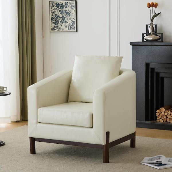 Noble House Aurds Modern Barrel Club Chair, Solid Wood Frame, White