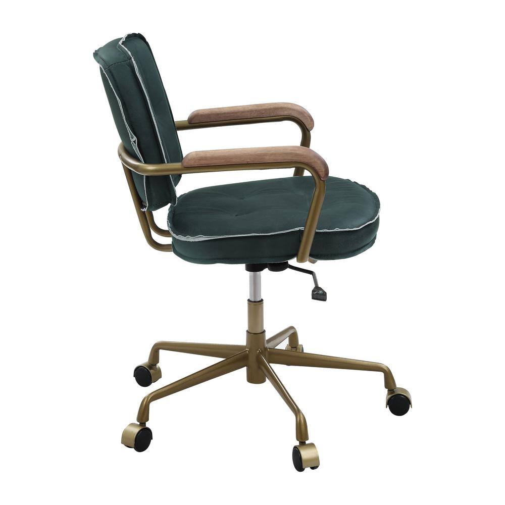 Elegant Emerald Green Leather Executive Swivel Chair with Gold Metal Base