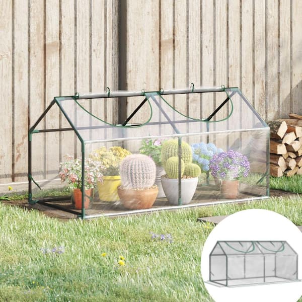 ToolCat 4 ft. x 2 ft. x 2 ft. Portable Mini DIY Greenhouse, Small Greenhouse with PVC Cover, Roll-Up Zippered Windows, Clear
