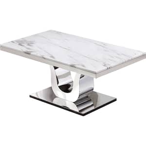Eric 48 in. White Rectangle Marble Top Coffee Table with Stainless Steel Base