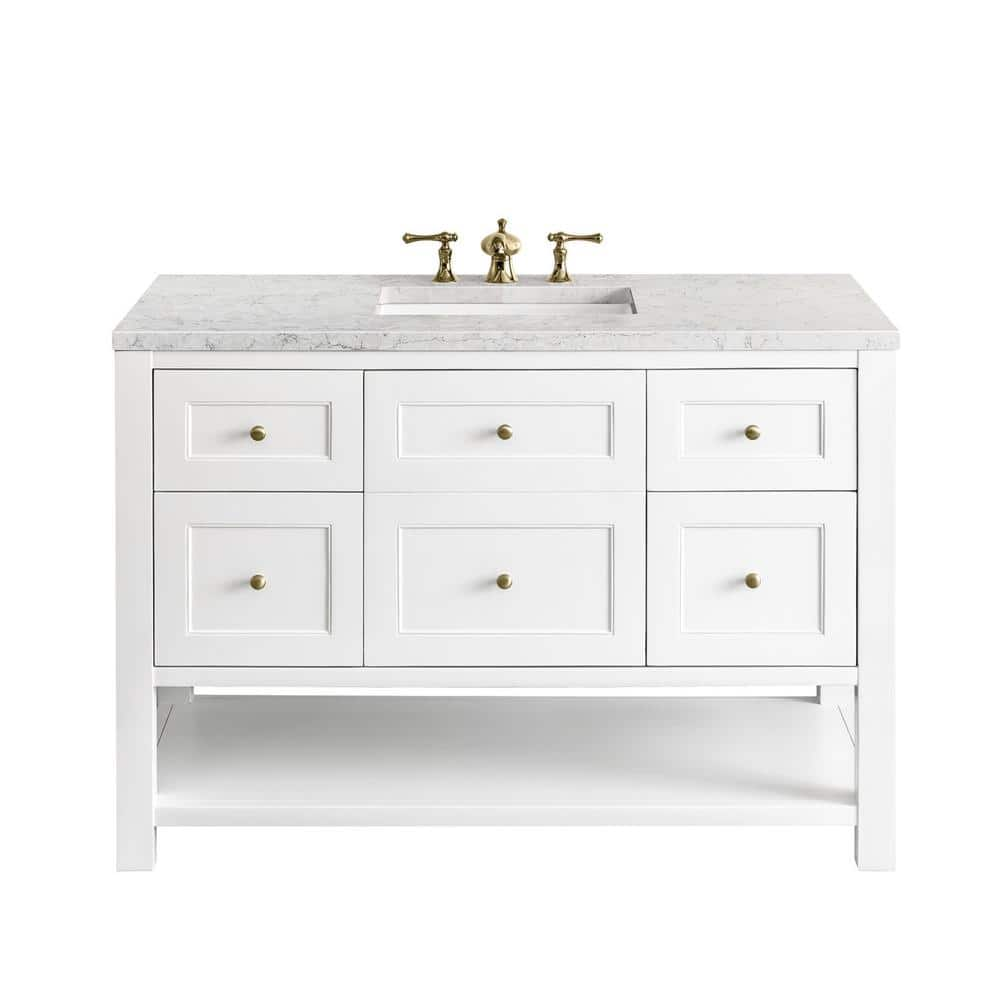 Breckenridge 48.0 in. W x 23.5 in. D x 34.2 in. H Bathroom Vanity in Bright White with Eternal Jasmine Pearl Quartz Top -  James Martin Vanities, 330-V48-BW-3EJP