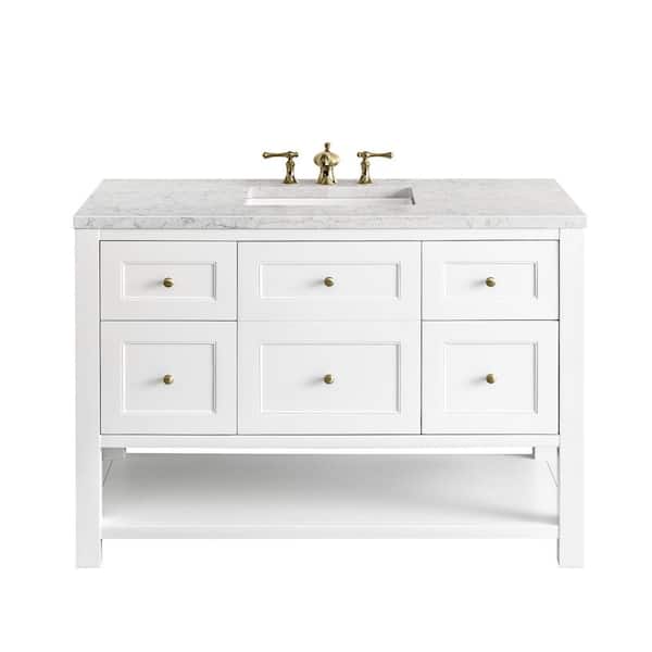 James Martin Vanities Breckenridge 48.0 in. W x 23.5 in. D x 34.2 in. H Bathroom Vanity in Bright White with Eternal Jasmine Pearl Quartz Top