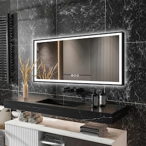 LumiCont 60 in. W x 28 in. H Large Rectangular Black Framed Anti-Fog LED Wall Bathroom Vanity Mirror Lighted Mirror