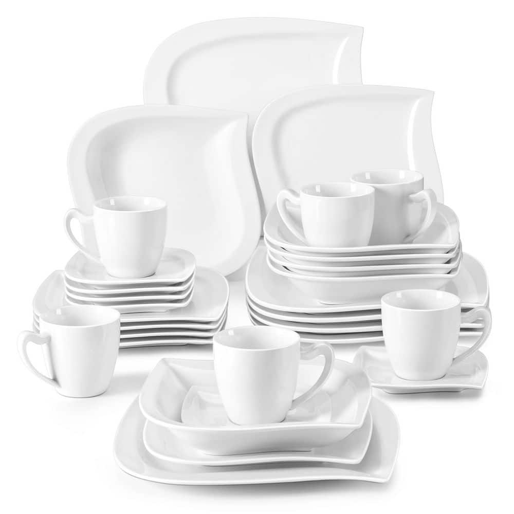 MALACASA Joesfa 30-Piece White Modern 2-Round Corners Ivory Dinner