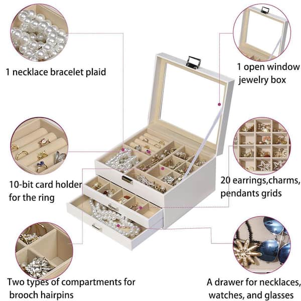 PU Leather Three-layer Double Drawer Jewelry Gift Jewelry Storage Box Pendant Necklace Bracelet Ring Jewelry Box In Pakistan - View #9