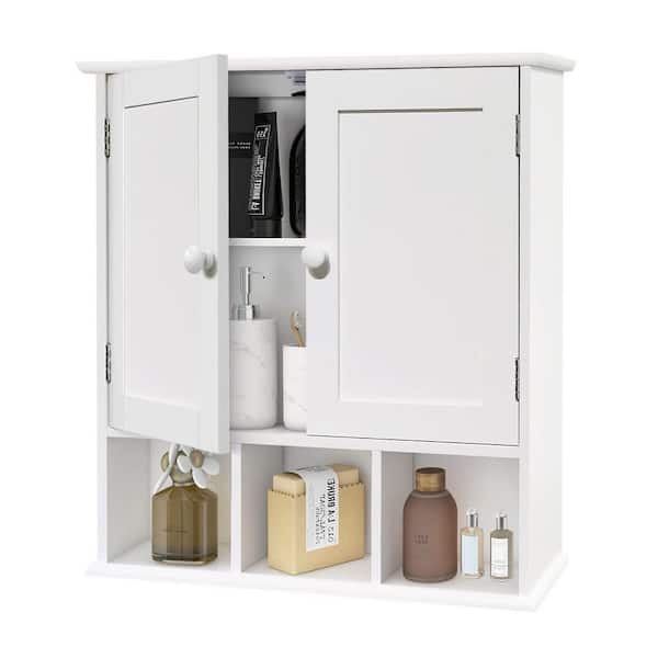 Dracelo 22 in. W x 5 in. D x 23 in. H White Bathroom Wall Cabinet with 2 Door Adjustable Shelves