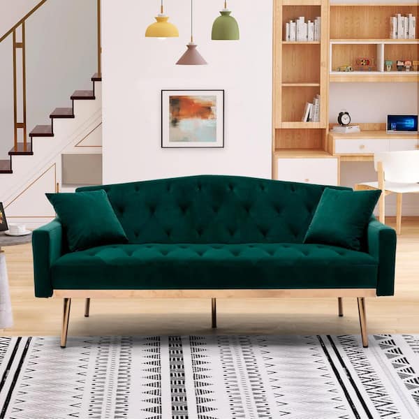 Homefun 65 In Green Velvet Upholstered, Forest Green Sleeper Sofa